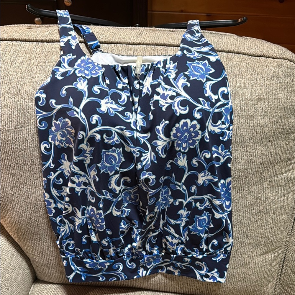 Lands' End Blue and White Smocked Swim Tank Top